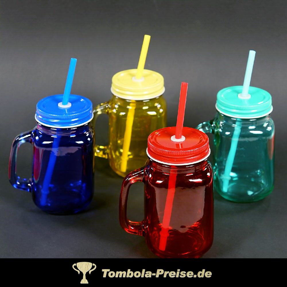 Trinkglas mit Strohhalm bunt