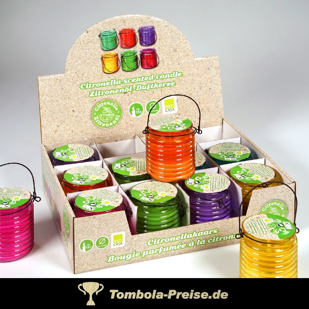Duftkerzen Citronella im Glas mit Aufh&auml;ngeb&uuml;gel