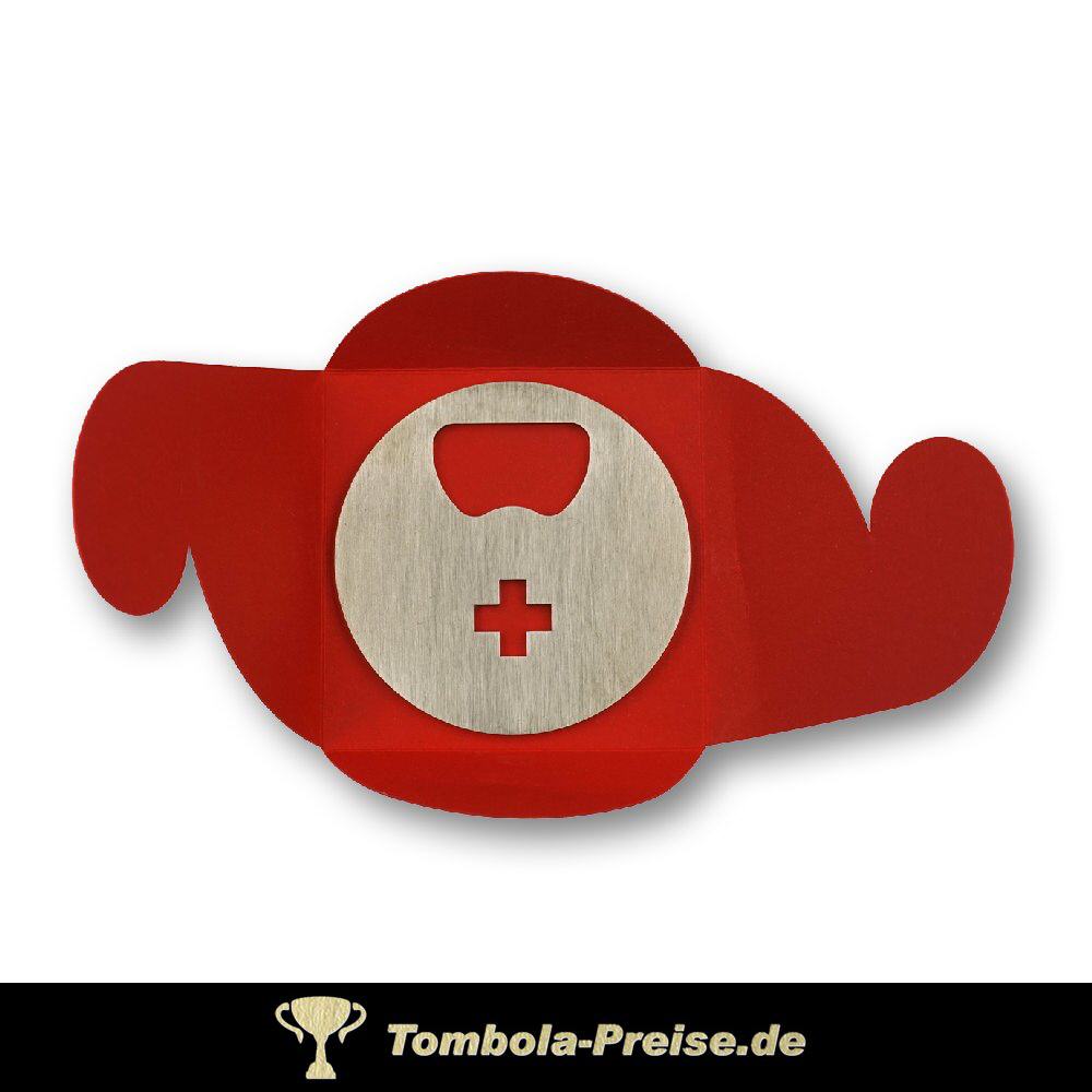 Flaschen&ouml;ffner rund mit Ausstanzung Kreuz