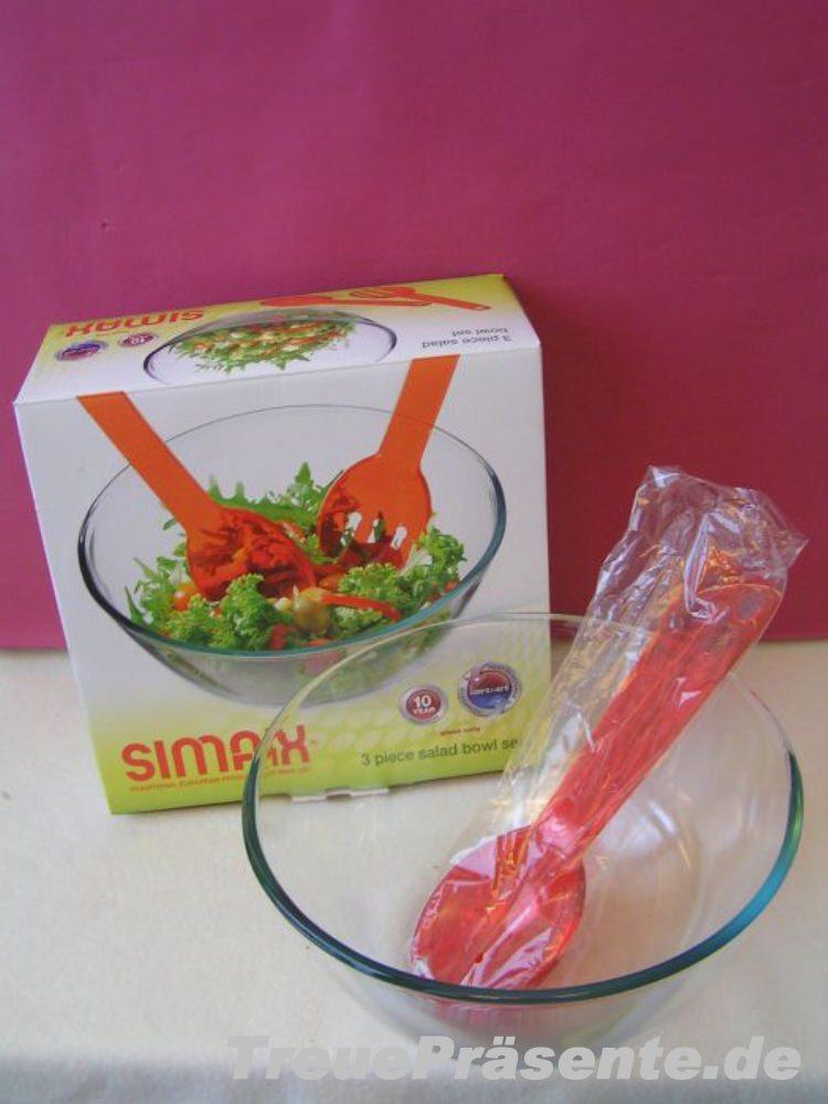 Glasschale mit Salatbesteck